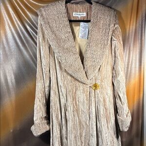 90’s vintage‎ crushed gold velvet Women's Tan Coat statement Collar phoebe 224